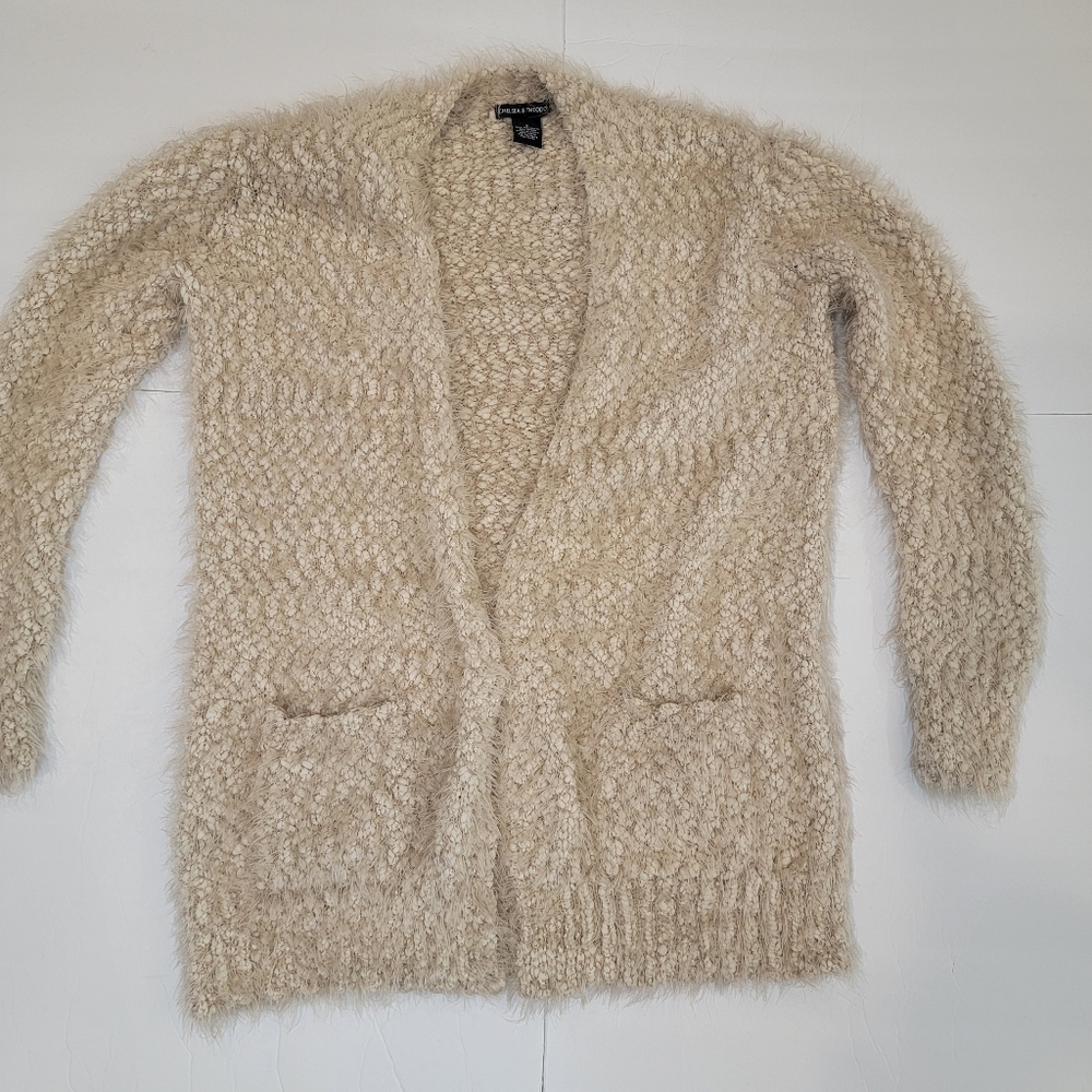 Chelsea & Theodore Long Sleeve Open Eyelash Cardigan With Pockets Size Small